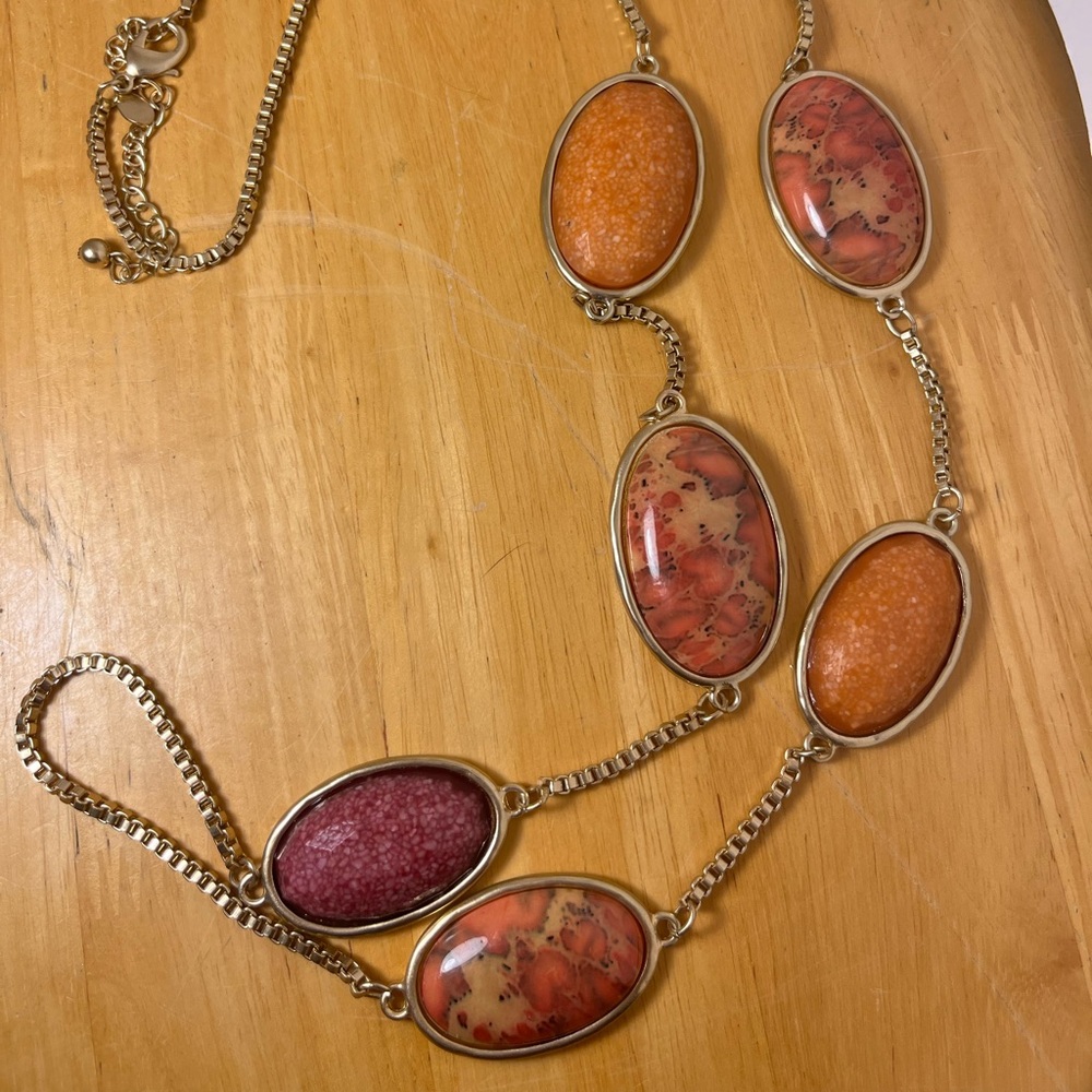 Chico’s Gold Toned Multi Stone 42 Inch  Statement Necklace